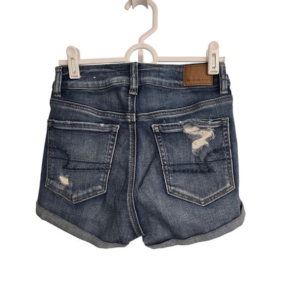 Women's American Eagle Destructed Hi-Rise Shortie Cuffed Jean Shorts | Size 2 - Picture 2 of 9
